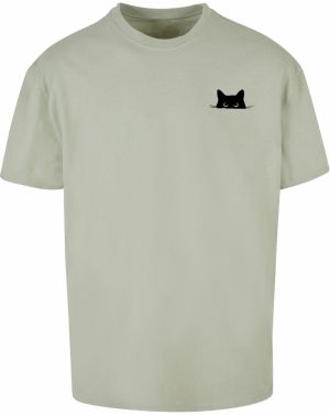 Merchcode Tričko 'Halloween - Cat Tee'  olivová / čierna