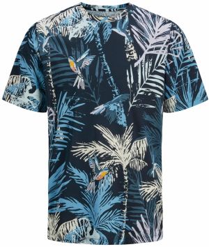 JACK & JONES Tričko 'JJHAWAII'  tmavomodrá / nebesky modrá / oranžová / šedobiela