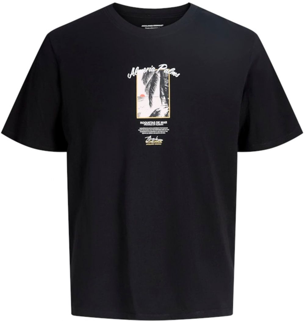 JACK & JONES Tričko 'JORALMERIA PALMS'  žltá / čierna / biela