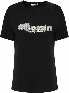 Influencer Tričko 'Bossing'  čierna / biela