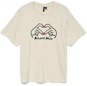 VERO MODA Tričko 'VALERIE CATY'  béžová / oranžová / čierna