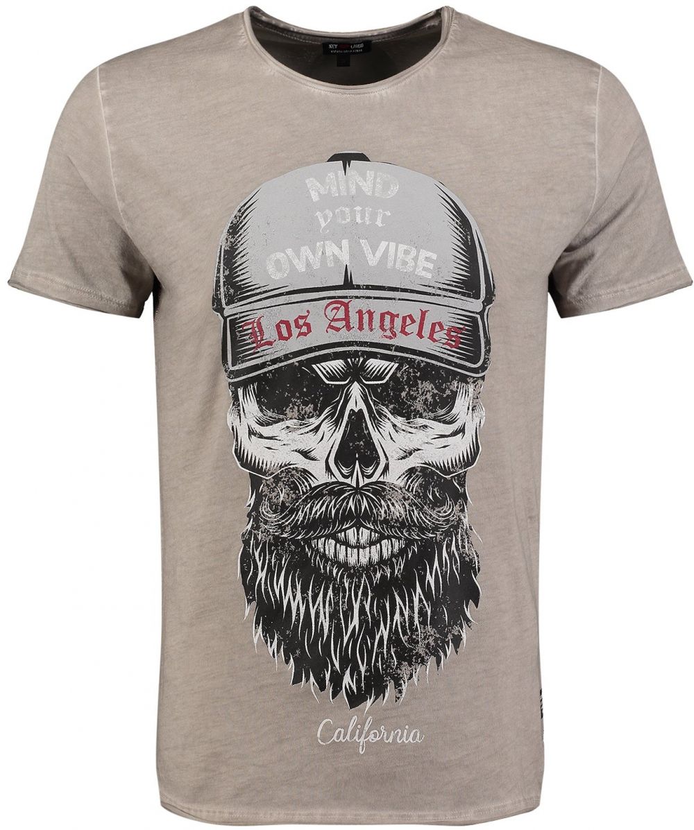 Key Largo Tričko 'Beard'  sivá / tmavošedá / tmavočervená / čierna