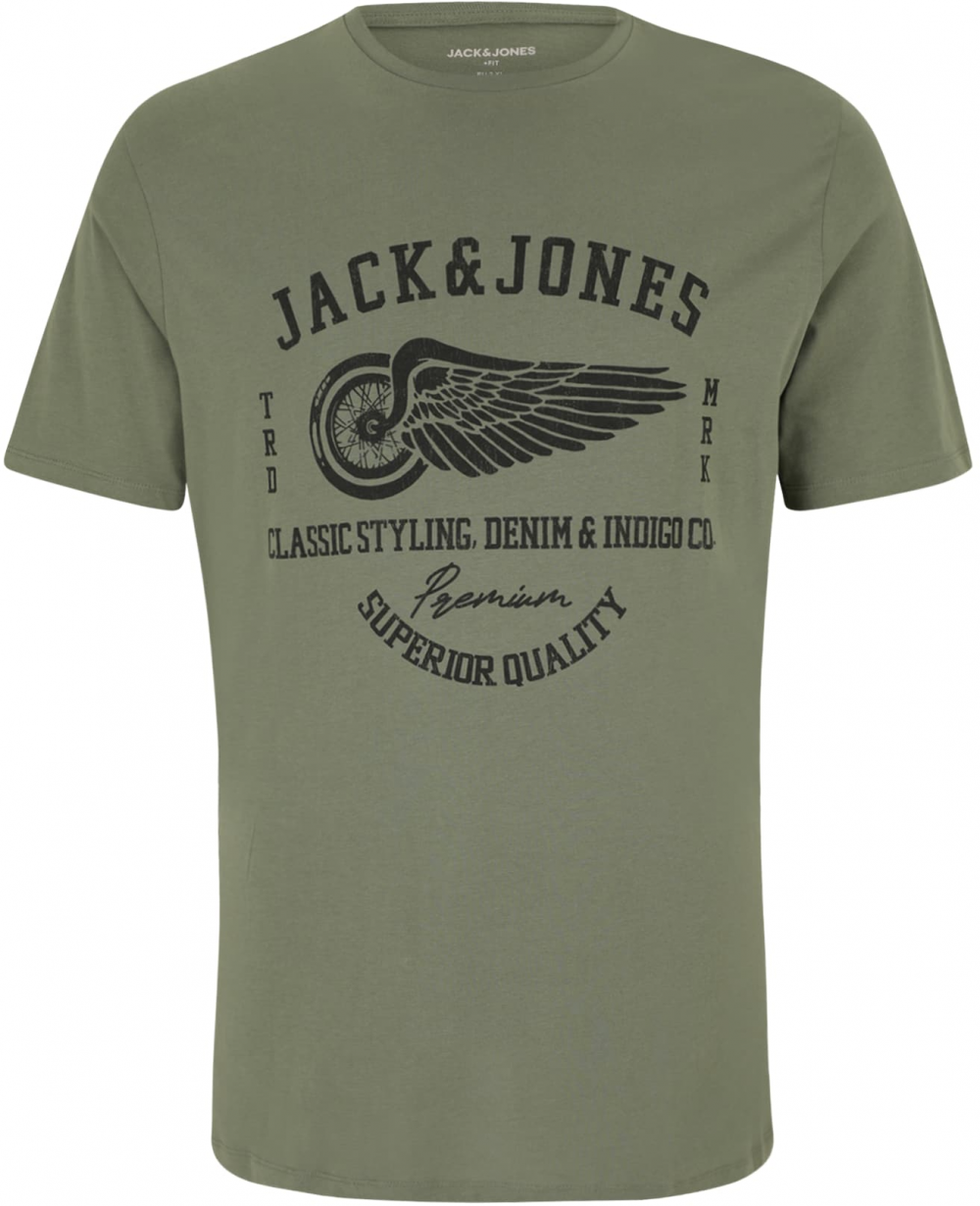 Jack & Jones Plus Tričko 'JPRBLUROBAR'  olivová / čierna