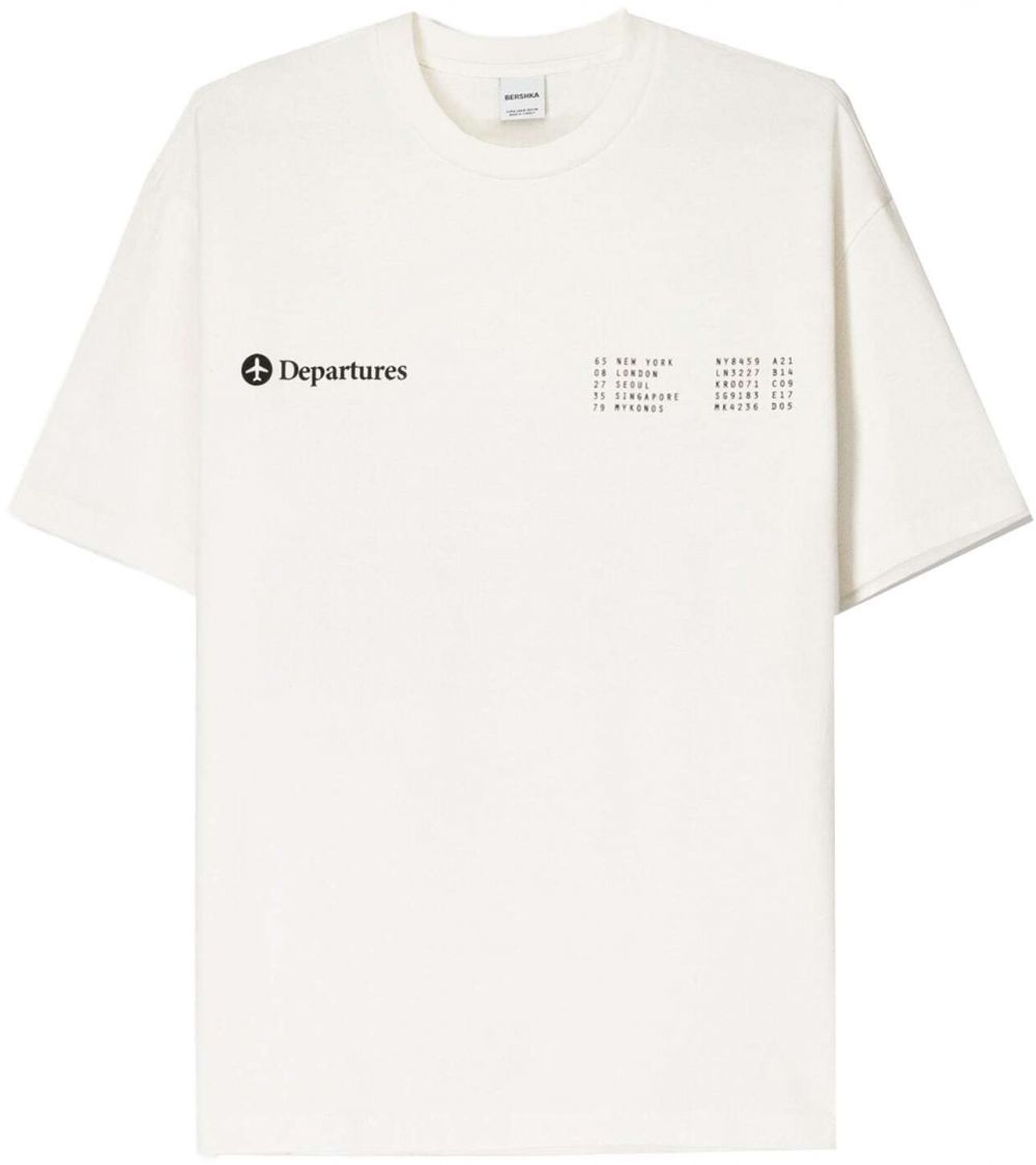 Bershka Tričko  modrá / tmavožltá / čierna / šedobiela