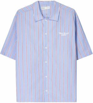 Bershka Košeľa  svetlomodrá / tmavočervená / biela