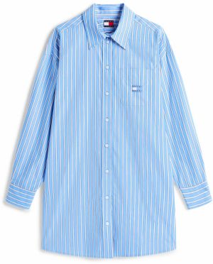 Tommy Jeans Košeľové šaty  modrá / biela