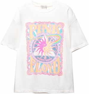 Pull&Bear Tričko 'PINK FLOYD YING YANG'  tyrkysová / žltá / ružová / šedobiela