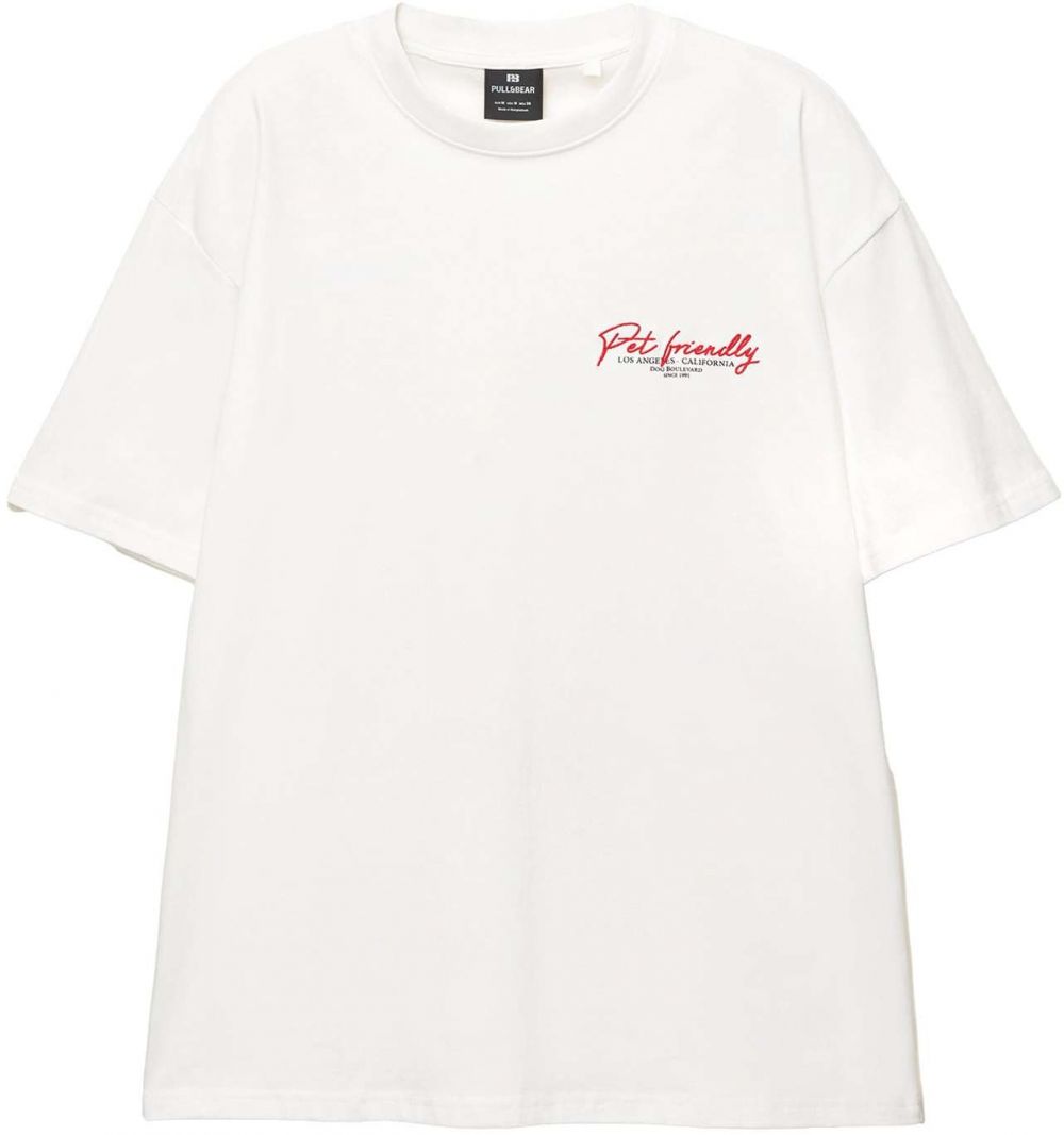 Pull&Bear Tričko  oranžová / čierna / biela