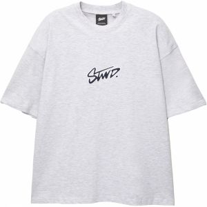 Pull&Bear Tričko 'STWD'  námornícka modrá / sivá melírovaná / biela