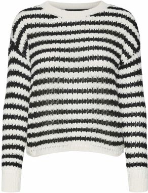 VERO MODA Sveter 'SPRING'  čierna / biela ako vlna