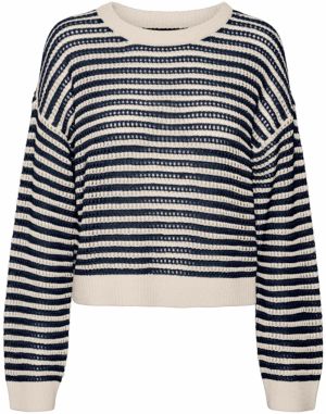 VERO MODA Sveter 'NEWMADERA'  krémová / námornícka modrá
