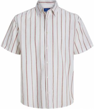 JACK & JONES Košeľa 'JORJOSHUA'  hnedá / biela ako vlna