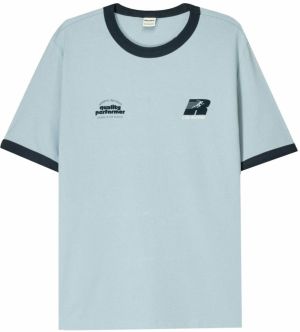 Bershka Tričko  svetlomodrá / tmavomodrá