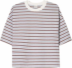 Bershka Tričko  svetlomodrá / čokoládová / biela