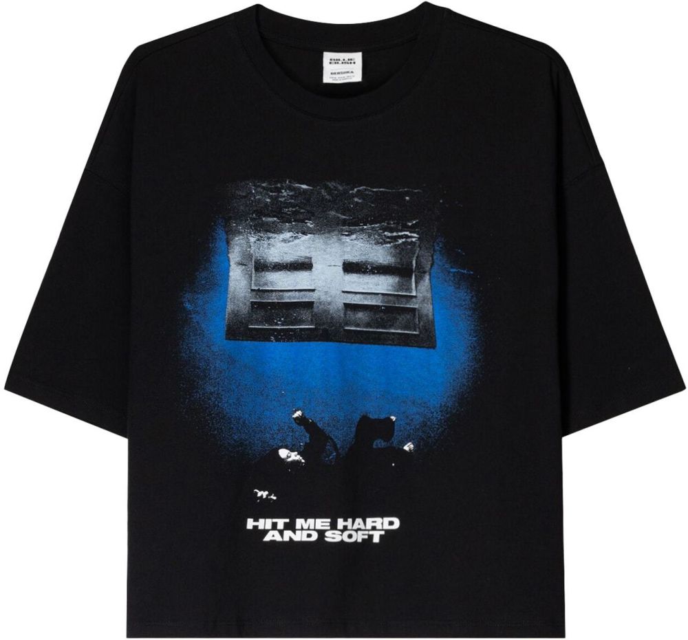 Bershka Tričko 'BILLIE EILISH HIT ME'  modrá / čierna / biela