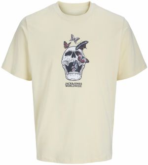 JACK & JONES Tričko 'JORSkull Coast'  krémová / rubínová / čierna / biela