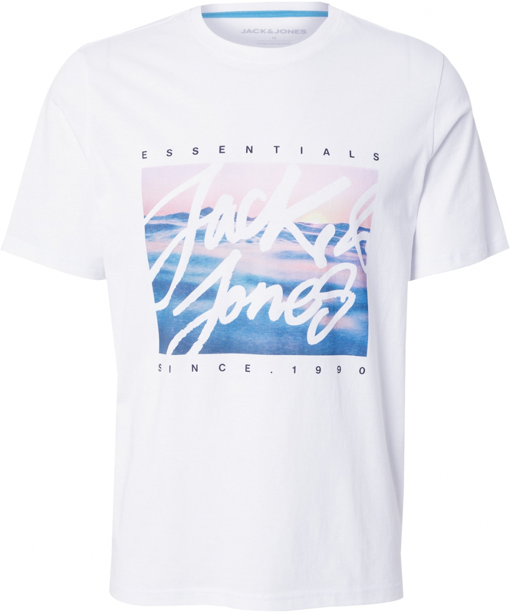 JACK & JONES Tričko 'JJColton'  modrá / námornícka modrá / ružová / biela