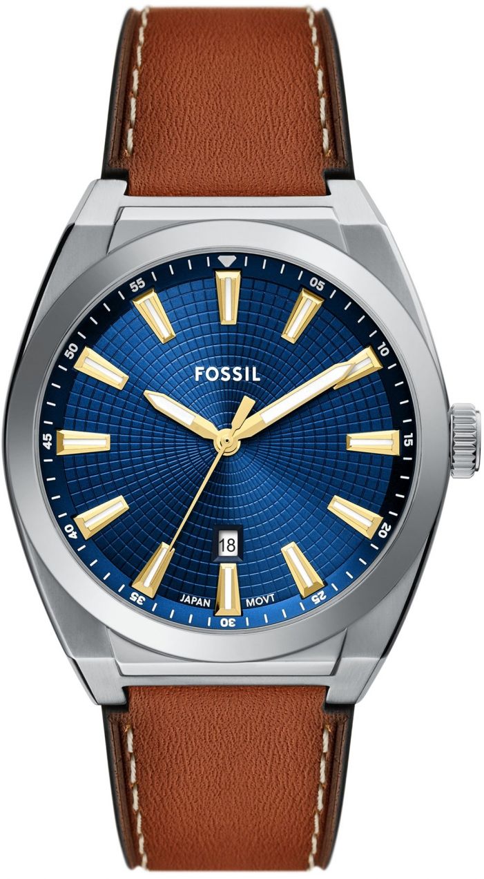 FOSSIL Analógové hodinky 'EVERETT'  modrá / hnedá / strieborná