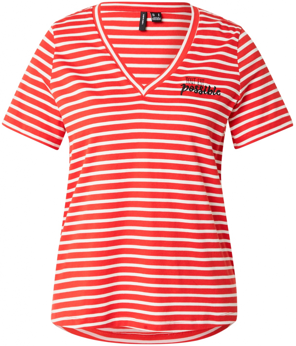 VERO MODA Tričko  jasne červená / čierna / biela