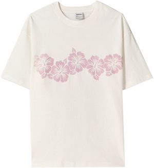 Bershka Tričko  orchideová / šedobiela