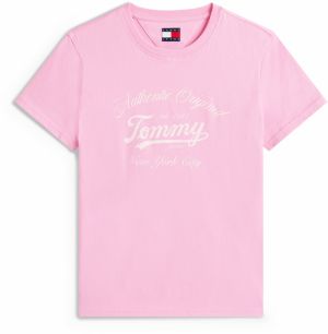 Tommy Jeans Tričko 'ESSENTIAL'  ružová / biela