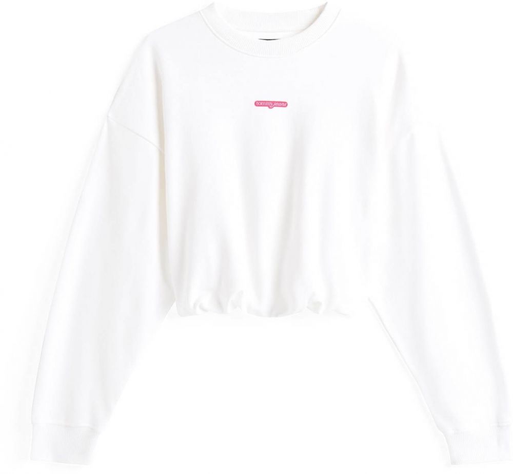 Tommy Jeans Mikina  ružová / biela / šedobiela