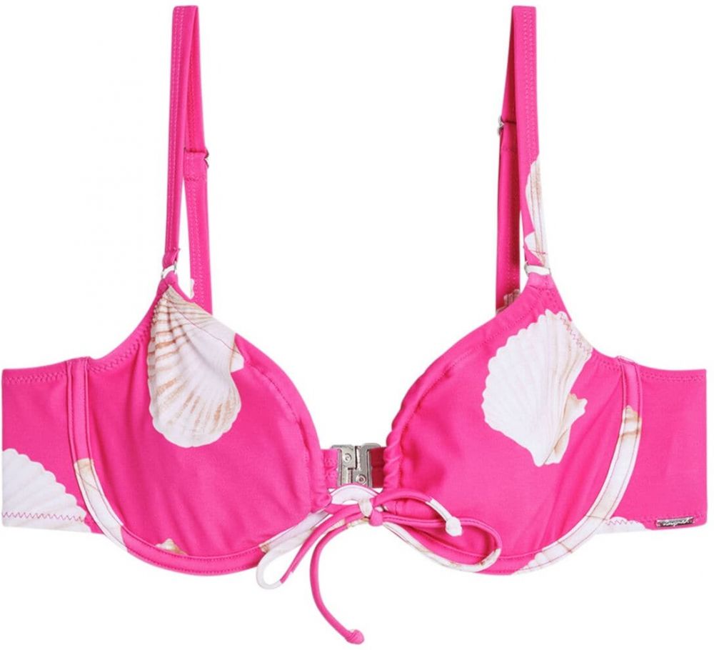 Desigual Bikinový top 'Shell'  béžová / červeno-fialová / šedobiela
