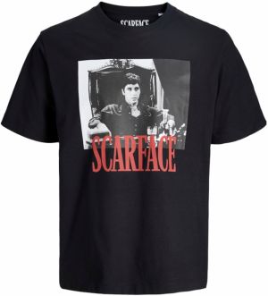 JACK & JONES Tričko 'JJScarface'  svetlosivá / červená / čierna / biela