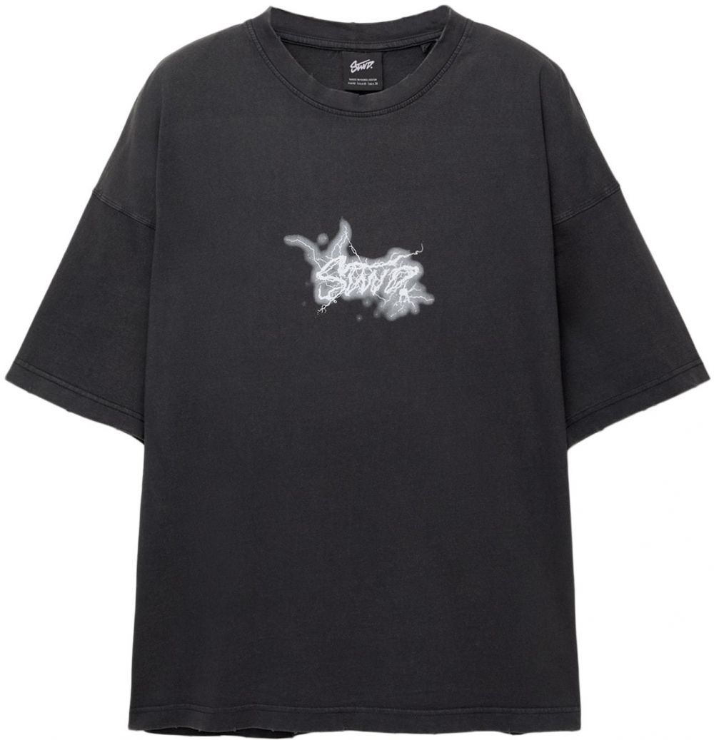 Pull&Bear Tričko 'STWD UNDER LIGHTBULB'  modrá / sivá / čierna / biela