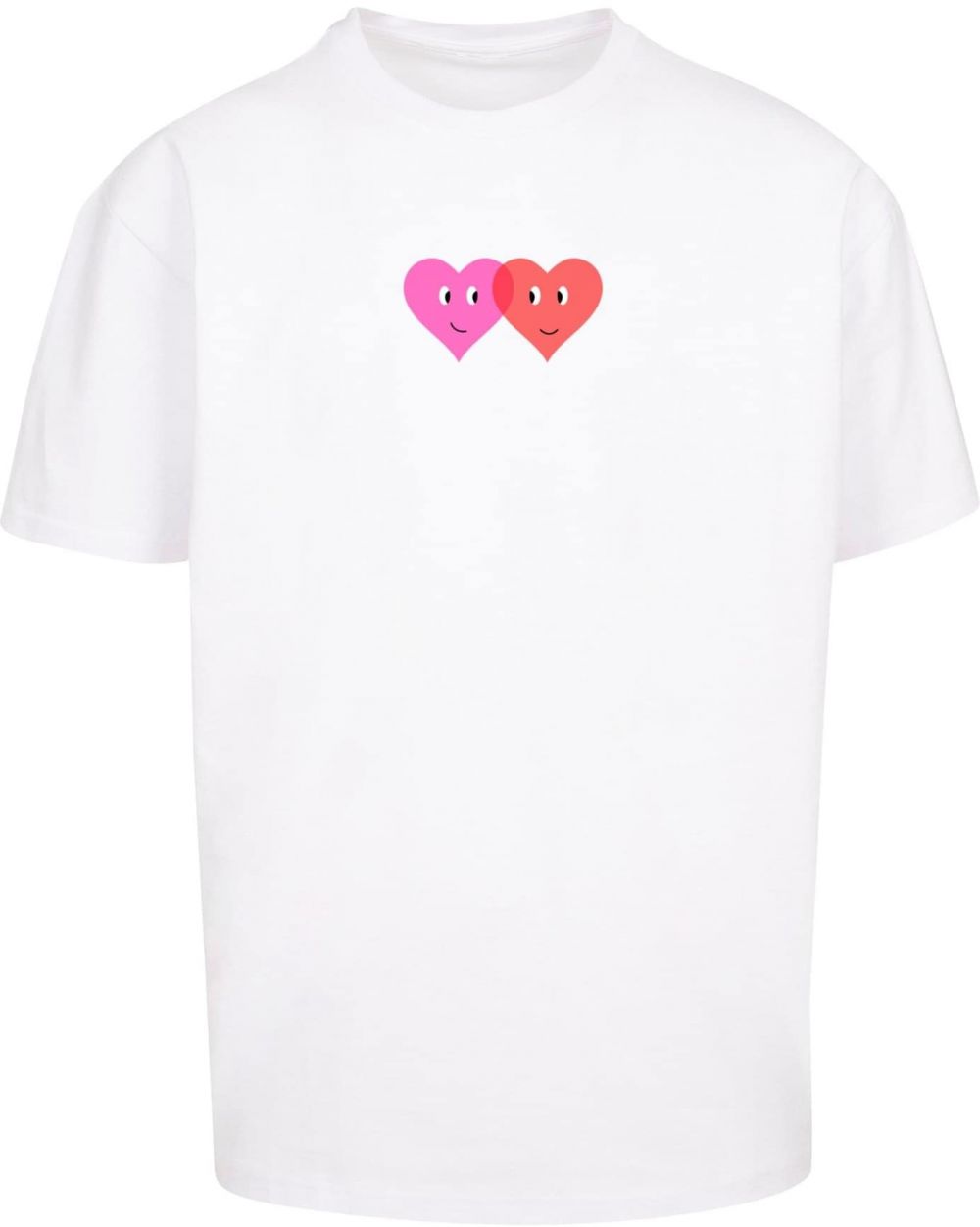 Merchcode Tričko 'Hugs & Love - Two Hearts'  ružová / krvavo červená / biela