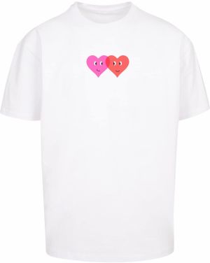 Merchcode Tričko 'Hugs & Love - Two Hearts'  ružová / krvavo červená / biela