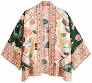 Next Kimono  béžová / zelená / tmavozelená / lososová