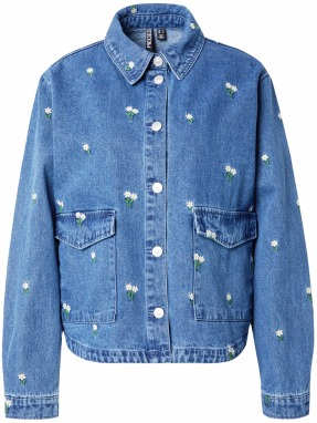 PIECES Prechodná bunda 'PCFreia'  modrá denim / zelená / biela