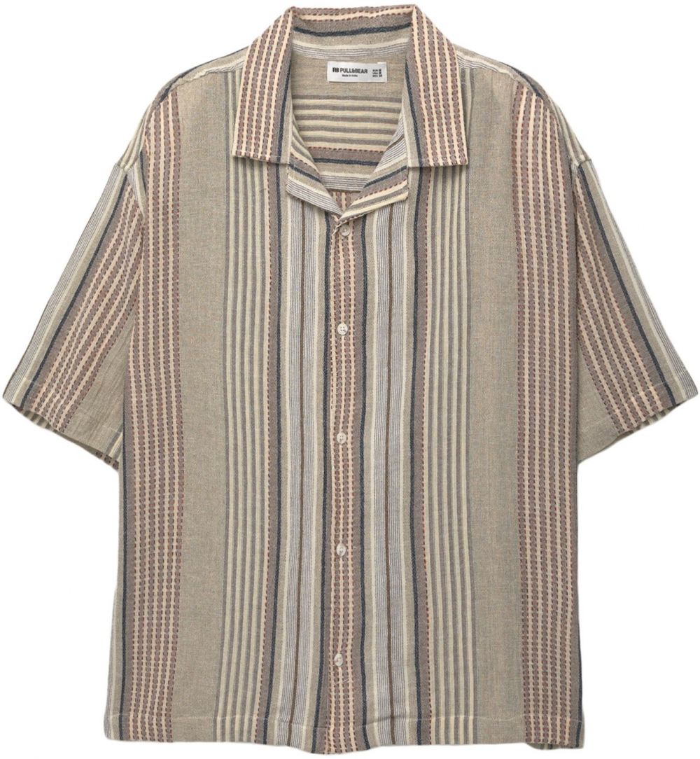Pull&Bear Košeľa  nebielená / námornícka modrá / kapučíno / burgundská