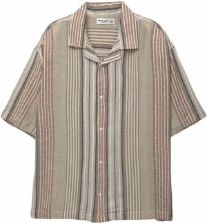 Pull&Bear Košeľa  nebielená / námornícka modrá / kapučíno / burgundská