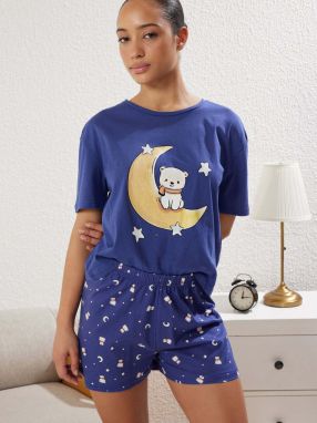 Trendyol Pyžamo  béžová / indigo / oranžová / biela