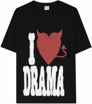 Bershka Tričko 'DRAMA'  krvavo červená / čierna / biela