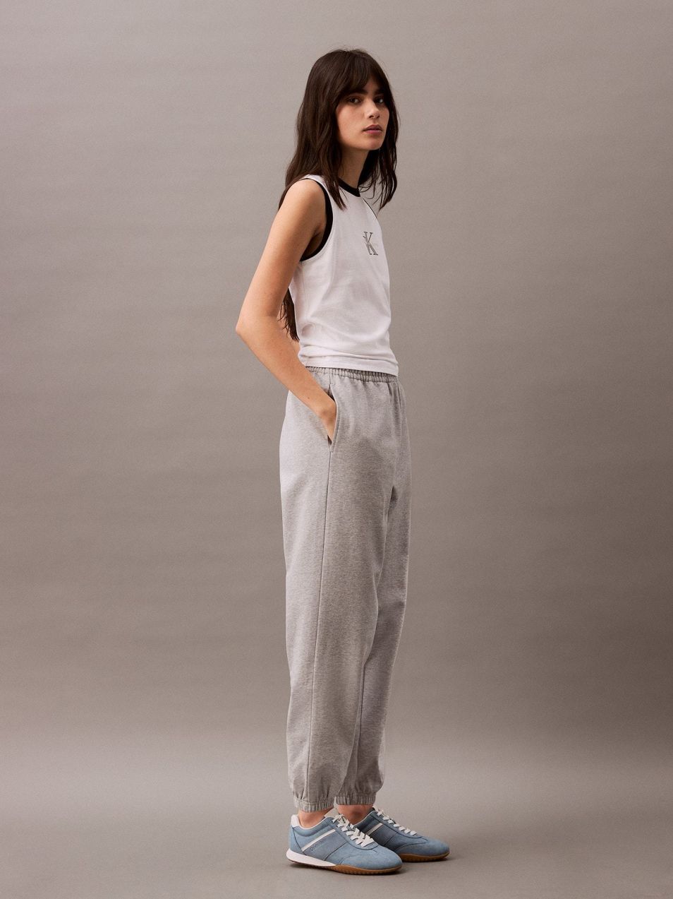 Calvin Klein Jeans Nohavice  sivá melírovaná / čierna / biela