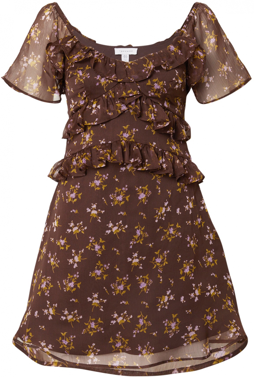 TOPSHOP Šaty  tmavohnedá / olivová / orchideová