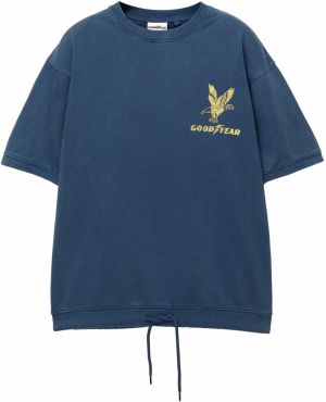 Pull&Bear Tričko 'GOOD YEAR'  námornícka modrá / žltá