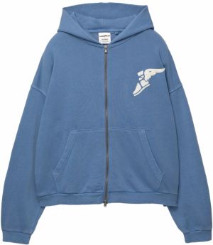 Pull&Bear Tepláková bunda  svetlomodrá / šedobiela