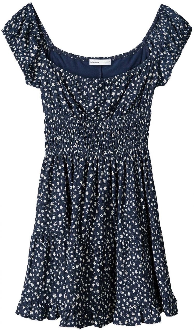 Bershka Letné šaty  námornícka modrá / biela