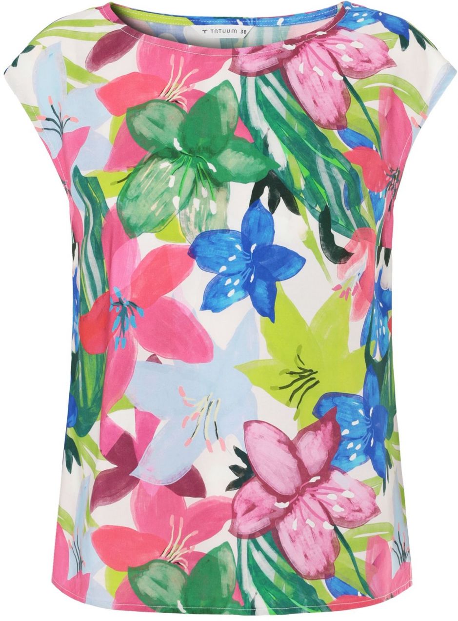 TATUUM Blúzka 'Afeli'  modrá / svetlozelená / fuksia / biela