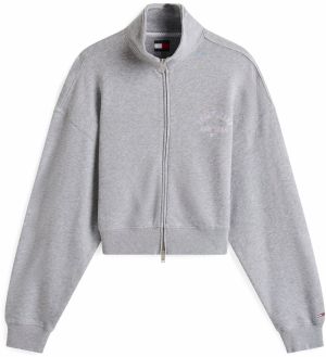 Tommy Jeans Tepláková bunda  sivá melírovaná / fialová / biela