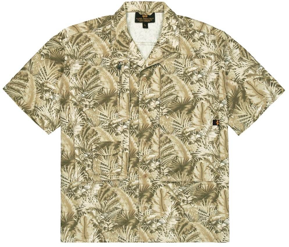 ALPHA INDUSTRIES Košeľa 'Honolulu'  kaki / olivová / prírodná biela