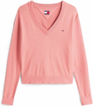 Tommy Jeans Sveter 'Essential'  námornícka modrá / svetloružová / červená / biela