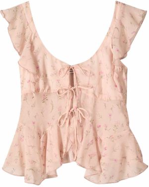 Bershka Blúzka  olivová / ružová / púdrová