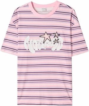Bershka Tričko  svetložltá / baklažánová / ružová / čierna