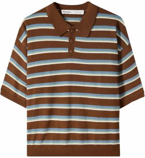 Bershka Tričko  svetlomodrá / hnedá / mätová / biela