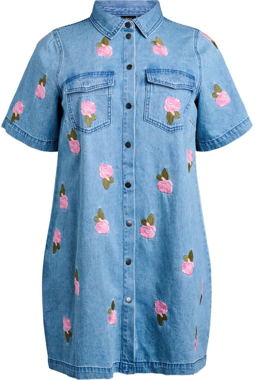 Zizzi Šaty 'Jevelyn'  modrá denim / kaki / ružová
